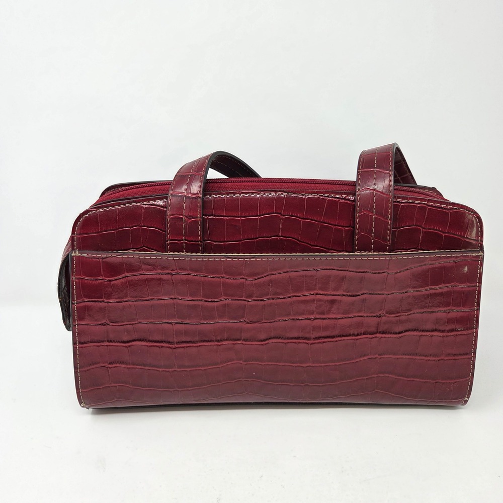 Crazy Horse Liz Claiborne Burgundy Croc Embossed Triple Compartment Shoulder Bag - Picture 8 of 11